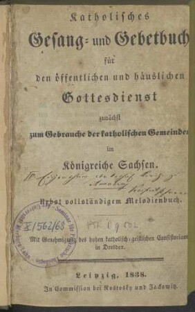 Katholisches Gesang- und Gebetbuch für den öffentlichen und häuslichen Gottesdienst