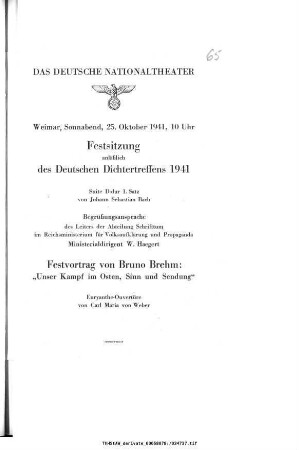 Festsitzung anläßlich des Deutschen Dichtertreffens 1941