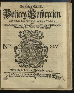 Nro. XLV, Montags, den 11. Novembr. 1743