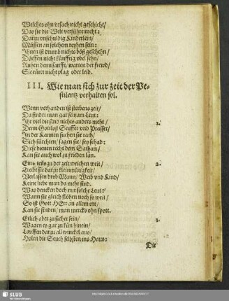 III. Wie man sich zur Zeit der Pestilentz verhalten sol