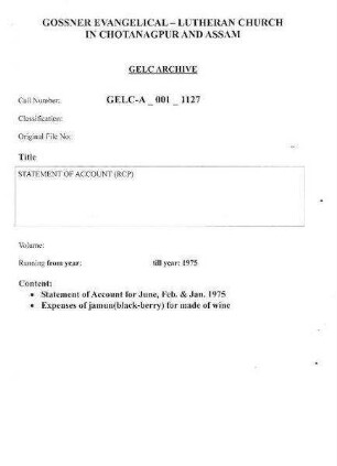 STATEMENT OF ACCOUNT (RCP)