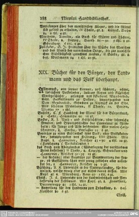 XIX. Bücher für den Bürger, den Landmann und das volk überhaupt