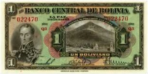 Geldschein, 1 Boliviano, 20.7.1928