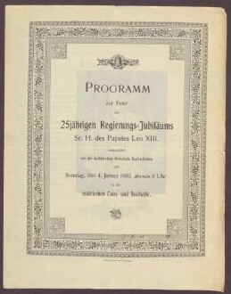 Einladungen und Programme zum 25-jährigen Jubiläum von Papst Leo XIII