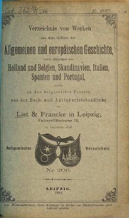 Lager-Verzeichnis. 206. 1889
