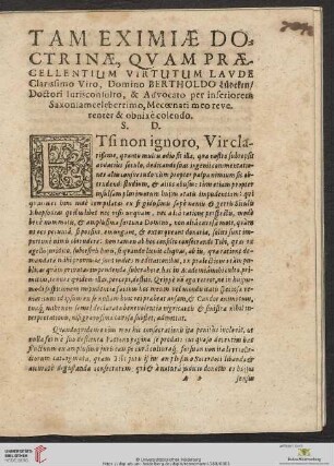 Tam eximiæ doctrinæ, qvam præcellentium virtutum lavde clarissimo viro, Domino Bertholdo Ludeken [...]