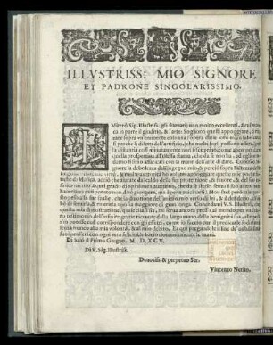 Dedikation an Mio Signore et Padrone Singolarissimo [= Marchese Pallavicino]