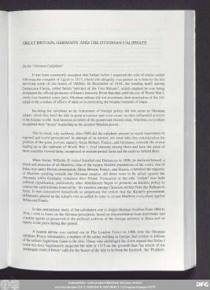 Great Britain, Germany And The Ottoman Caliphate