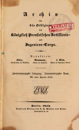 Archiv für die Offiziere der Königlich Preußischen Artillerie- und Ingenieur-Corps. 43, 43 = Jg. 22. 1858
