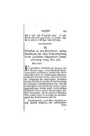 Schreiben an den Rezensenten meines Handbuchs der alten Erdbeschreibung in der Jenaischen Allgemeinen Litteraturzeitung 1794