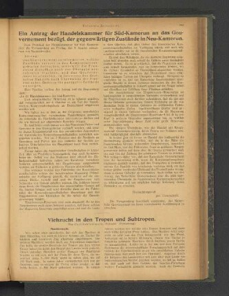 Ein Antrag der Handelskammer für Süd-kamerun an das Gouverntment bezügl. der gegenwärtigen Zustände in Neu-Kamerun.