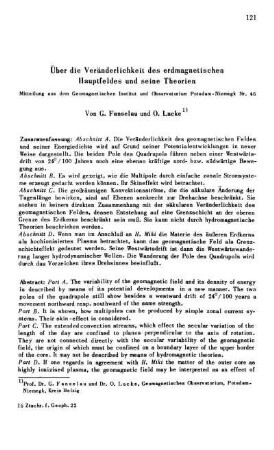 Über die Veränderlichkeit des erdmagnetischen Hauptfeldes und seine Theorien