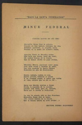 Minué federal : (Canción porteña del año 1840)