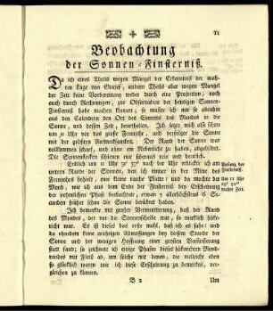 Beobachtung der Sonnen-Finsterniß
