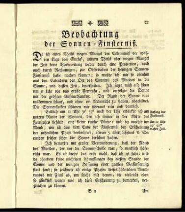 Beobachtung der Sonnen-Finsterniß