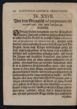 Tit. XXVII. Von dem Gezeugnüß ad perpetuam rei memoriam, oder zum ewigen gedächtnüß.