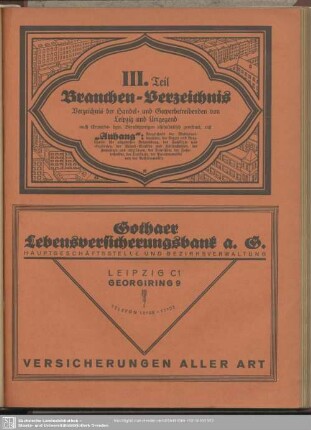 III. Teil. Berufsklassen und Gewerbebetriebe : III. Teil. Branchen-Verzeichnis