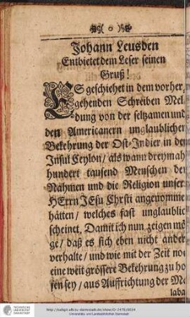 Johann Leusden Entbietet dem Leser seinen Gruß!