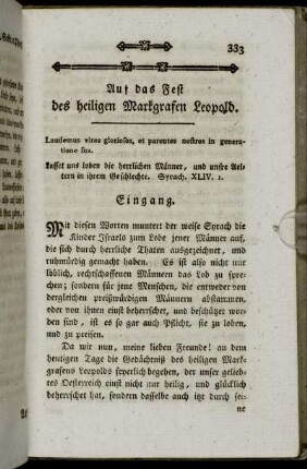Auf das Fest des heiligen Markgrafen Leopold.