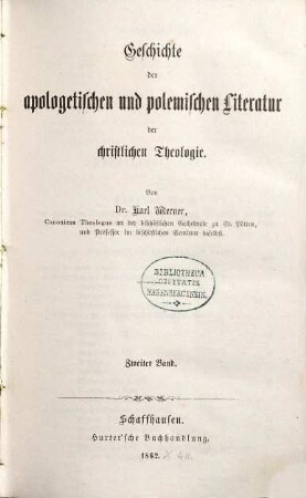 Geschichte der apologetischen und polemischen Literatur der christlichen Theologie, 2