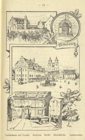 Lutherhaus mit Portal. Rathaus. Markt. Stadtkirche. Lutherstube