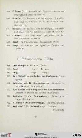 F. Prähistorische Funde (Nr. 585-596)