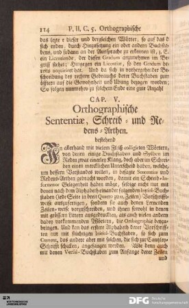 Cap. V. Orthographische Sententiæ, Schreib- und Redens-Arthen.