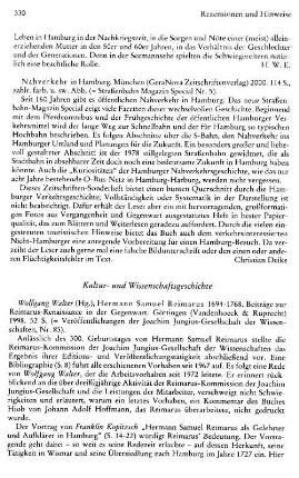 Hermann Samuel Reimarus 1694 - 1768, Beiträge zur Reimarus-Renaissance in der Gegenwart, Wolfgang Walter (Hrsg.), (Veröffentlichungen der Joachim Jungius-Gesellschaft der Wissenschaften, 85) : Göttingen, Vandenhoeck und Ruprecht, 1998