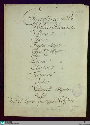 Symphonies concertantes - Don Mus.Ms. 648 : iSol (4), orch; B|b; Hob I:105