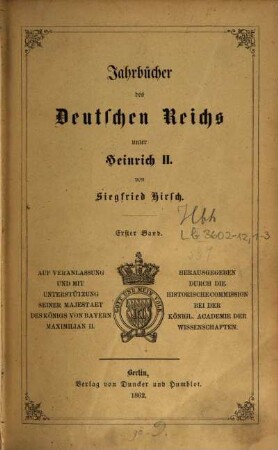 Jahrbücher des Deutschen Reichs unter Heinrich II.. 1