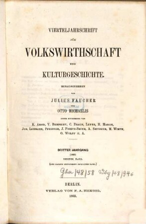 Vierteljahrschrift für Volkswirtschaft, Politik und Kulturgeschichte. 3,4 = Bd. 12. 1865