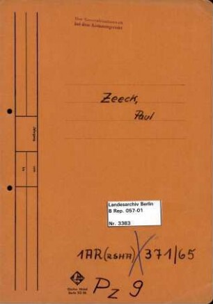 Personenheft Paul Zeeck (*04.08.1913), SS-Untersturmführer und Polizeisekretär