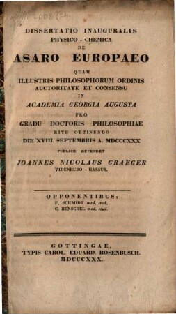 Diss. inaug. phys.-chem. de asaro Europaeo