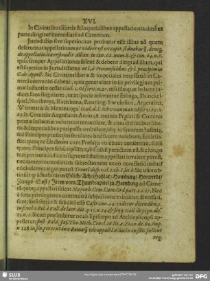 XVI. In Civitatibus liberis & Imperialibus appellatio maxima ex partae dirigitur immediate ad Cameram