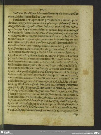 XVI. In Civitatibus liberis & Imperialibus appellatio maxima ex partae dirigitur immediate ad Cameram