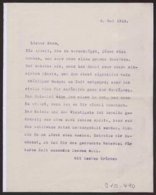 Schreiben an Hans Muthesius (Brief)