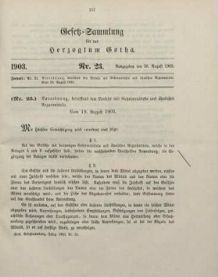 23. Verordnung, betreffend den Verkehr mit Geheimmitteln und ähnlichen Arzneimitteln. Vom 19. August 1903