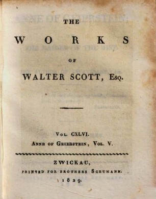 The Works of Walter Scott, Esq., 146. Anne of Geierstein ; 5