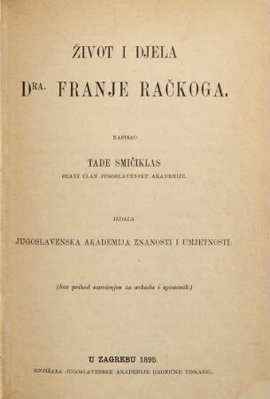 Život i djela Dra. Franje Račkoga