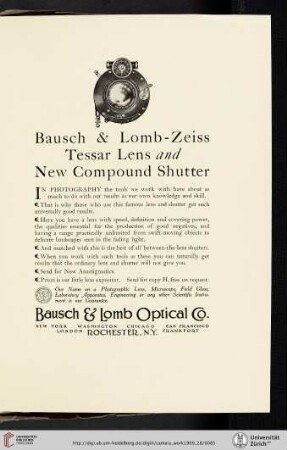 Bausch & Lomb Optical Co. [Zeiss Tessar Lens and Shutter]