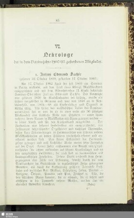 VI. Nekrolog der im Vereinsjahre 1902/03 gestorbenen Mitglieder