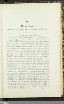VI. Nekrolog der im Vereinsjahre 1902/03 gestorbenen Mitglieder