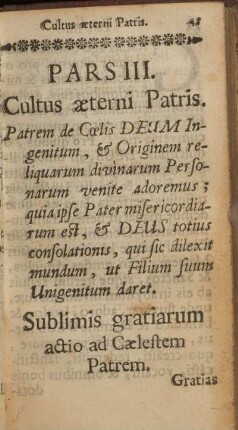 Pars III. Cultus æterni Patris.