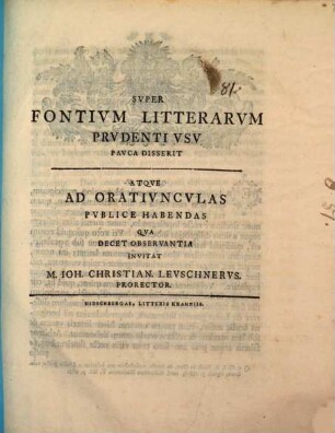 Super fontium litterarum prudenti usu