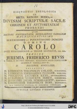 Disqvisitio Theologica De Recta Ratione Modoqve Divinam Scriptvrae Sacrae Originem Et Avctoritatem Probandi