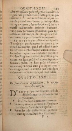 Quaestio LXXII. De peccatorum distinctione, in novem articulos divisa.