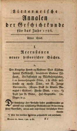 Litterarische Annalen der Geschichtkunde in und außer Teutschland : für das Jahr ..., 8. 1786 (1787)