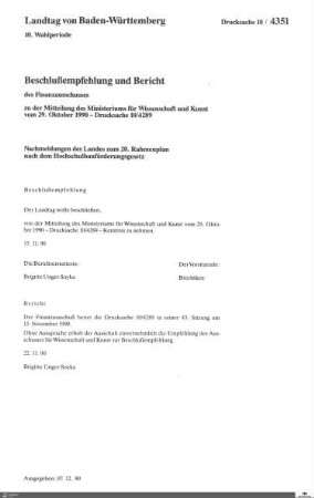 207: Landtag Baden-Württemberg, Beilagen, 1990, Bd. 30