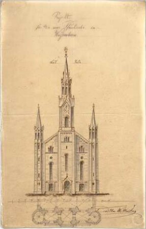 Voit, August von; Weißenhorn; Pfarrkirche - Grundriss, Aufriss