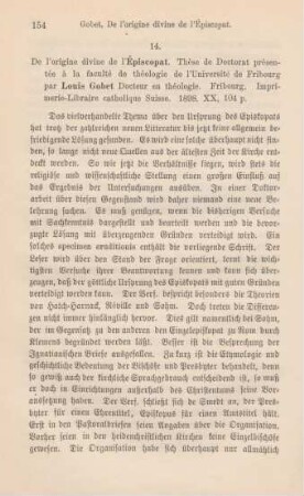 154-155 [Rezension] Gobet, Louis, De l'origine divine de l'épiscopat